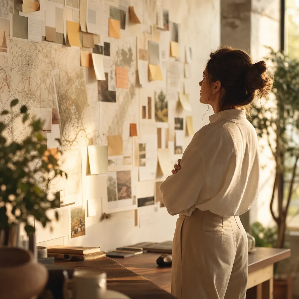Market mapping wall in warm light